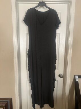 Women's Black Fringe-Trim Jumpsuit